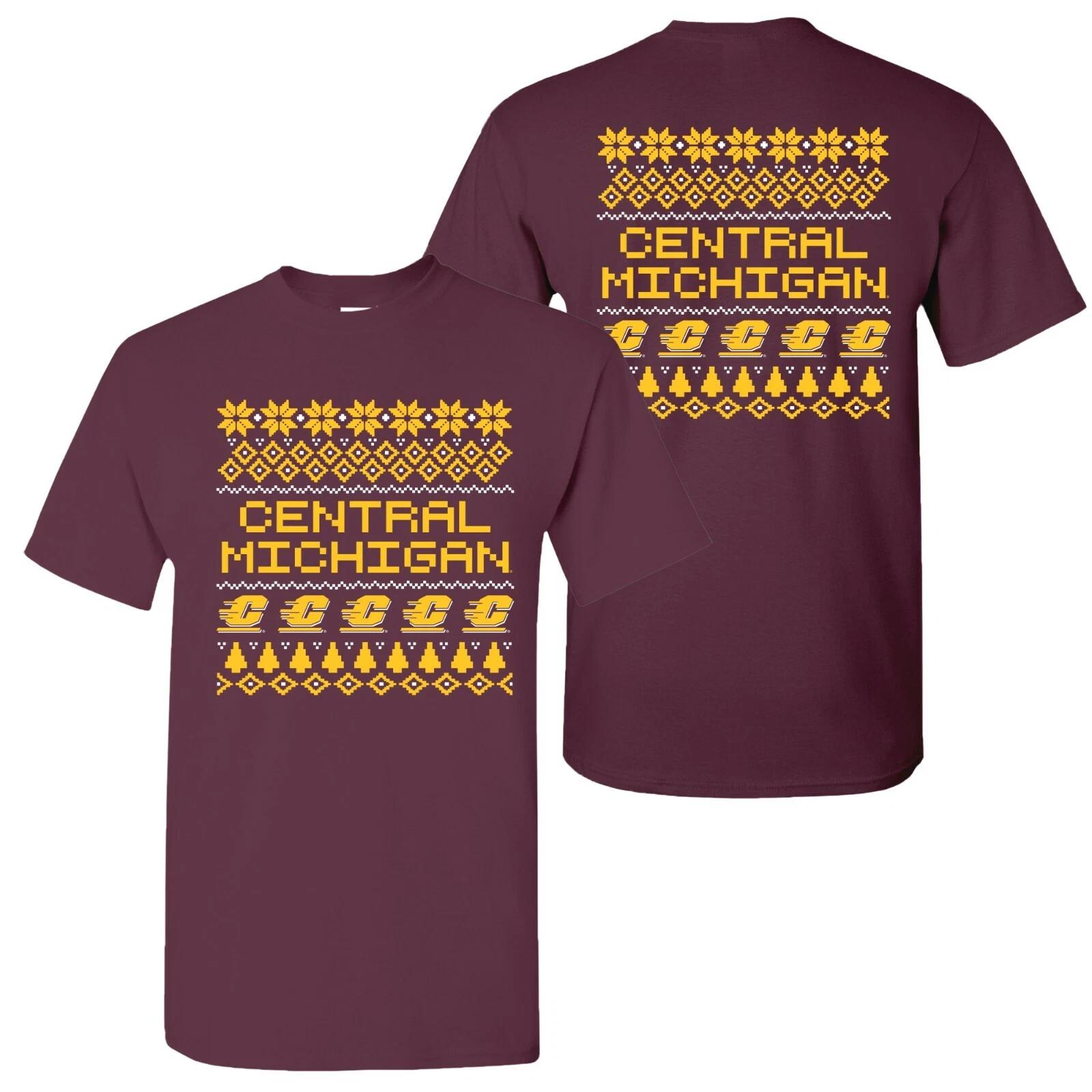 Central Michigan Chippewas Holiday Sweater T-Shirt - Maroon 4XL