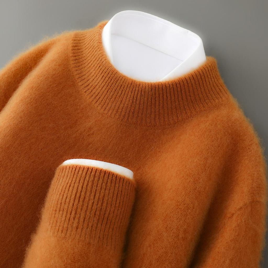 Men's Pure Wool Half-High Collar Thick Business Pullover Sweater - Loose Knit Base Layer