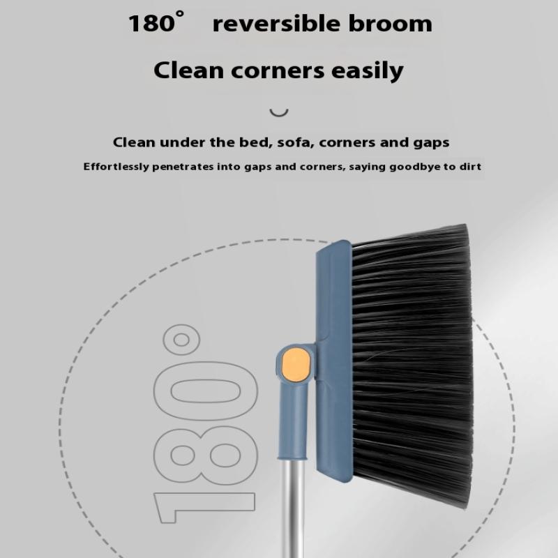 2-In-1 Rotatable Foldable Broom And Dustpan Cleaning Set With Thick Bristles For Household Pet Hair Removal Sweeping Set