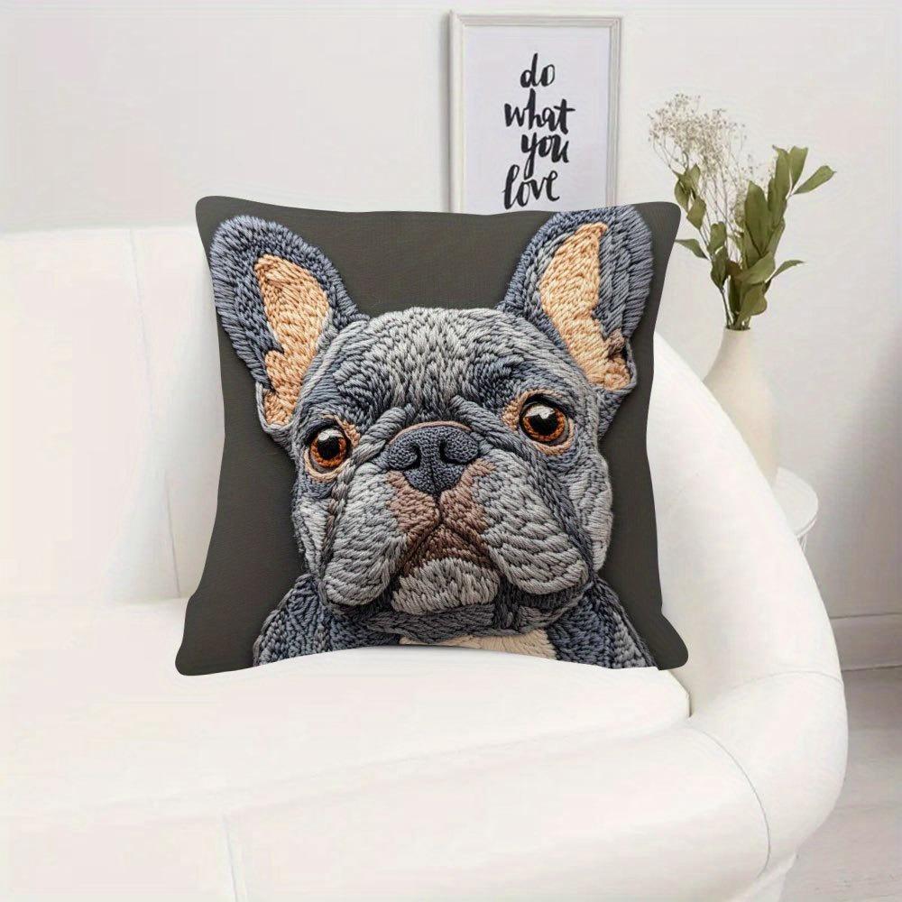 French Bulldog 2D Flat-Printed Pillow Cover: Non-Real Embroidery Magic! Sofa Cushion Cover, Home Decoration, 2D Printing