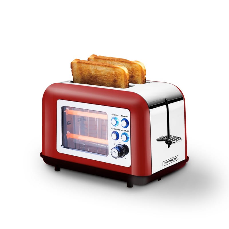 Retro toaster with window toasteo glass RED