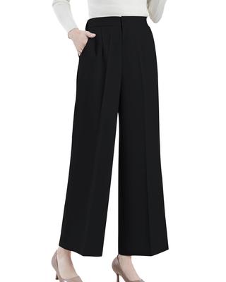 Yino Pants with Elastic Waist and Center Loose and and Elegant for Perfect for Casual Office or Commuting Women's Wide-Leg Press, Leg-Lengthening,