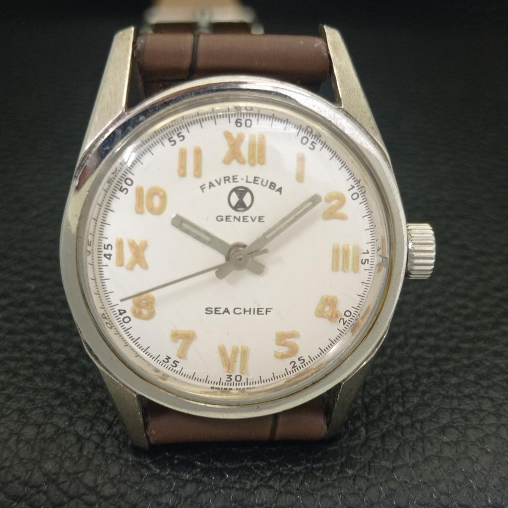 VINTAGE FAVRE LEUBA SEA CHIEF HAND-WINDING SWISS MENS WHITE DIAL WATCH A703811-1