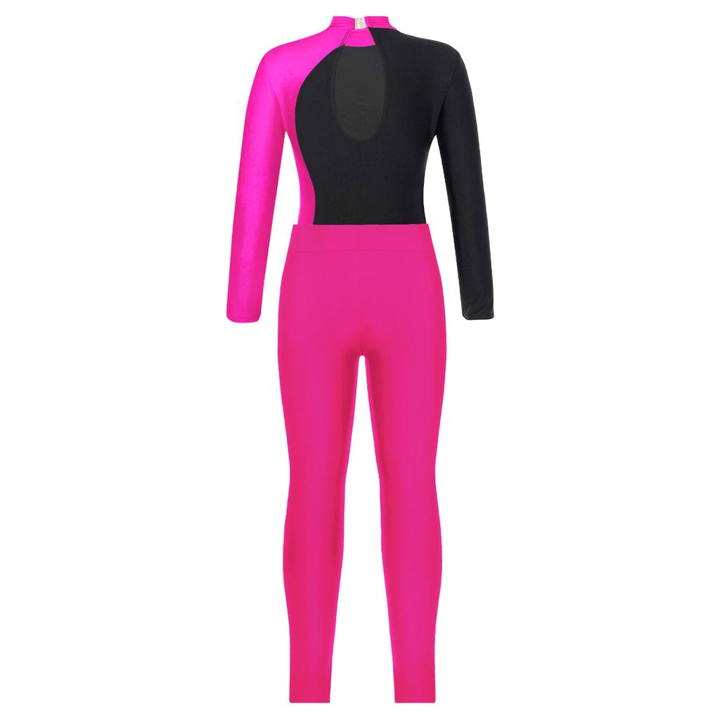 Kids Girls Gymnastics Skating Dance Outfits Long Sleeve Mock Neck Leotard and Leggings