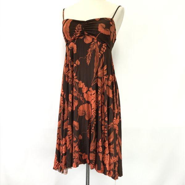 Made in USA Botanical Print Camisole Dress Size S Brown Orange Tube Top Vintage(USED)