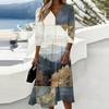Women Casual V Neck Midi Dress 3/4 Sleeve Back Zipper Fit and Flare Plaid Pattern Comfortable Fabric Daily Wear