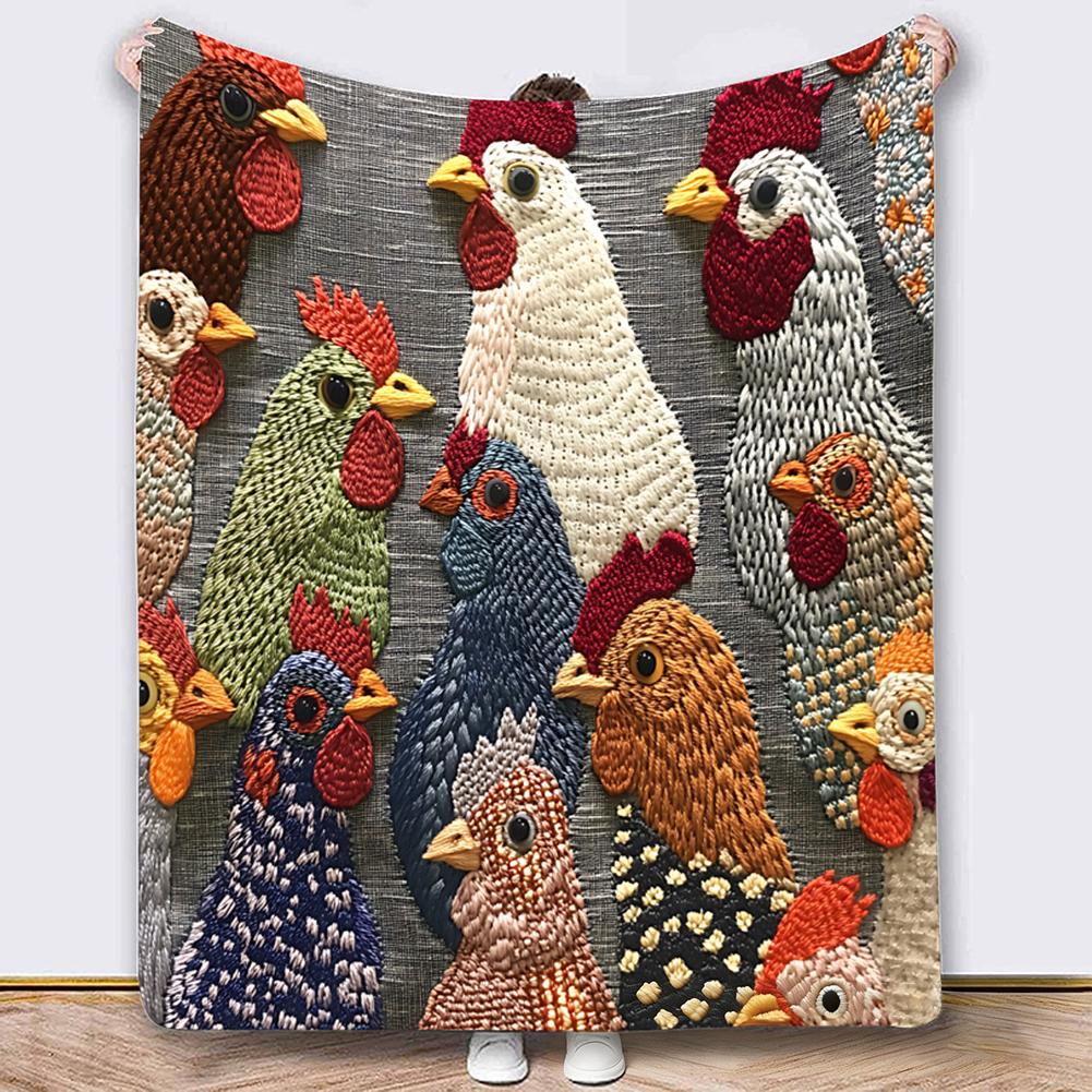 Vintage Rooster Fleece Blanket Soft Flannel Throw with Rooster All-Season Cozy Blanket Fun Chicken Head Pattern Plush Blanket