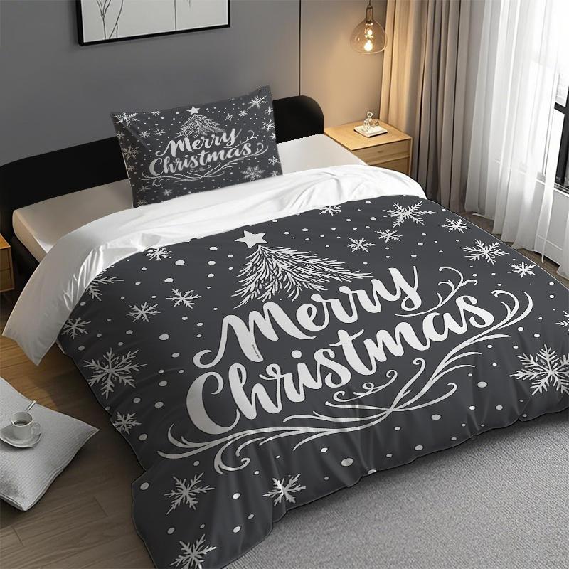 Set Biancheria da Letto di Natale Copripiumino con Stampa Albero di Natale Fiocco di Neve Tema Semplice e Accogliente Contiene 1 Copripiumino