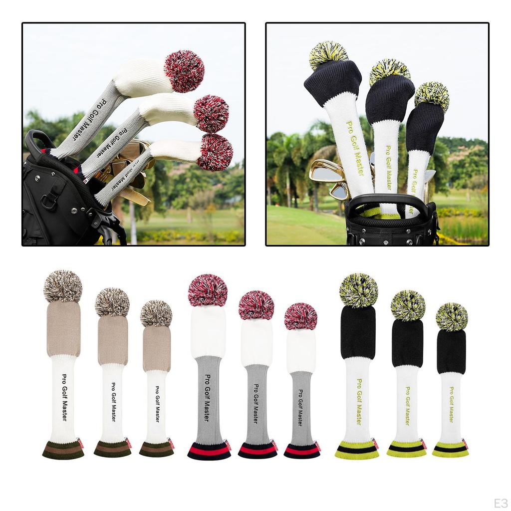 3 Pieces Golf Wood Headcover, Club Thick Wear-Resistant Driver Covers, Breathable