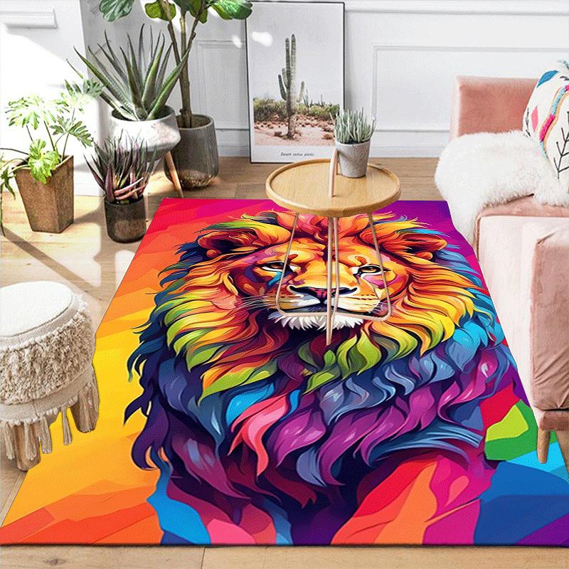 1pc Colorful Lion Print, Design Indoor Area Rug - Soft, Anti-Slip, and Durable Gaming Room Decor for Bedroom