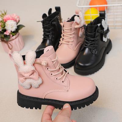 New Trendy Children's Autumn and Winter New Leather Boots Girls Soft Soled Velvet Warm Booties