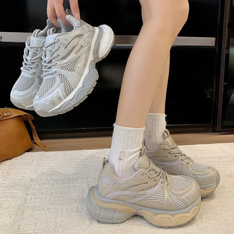 Sneakers platform 2025 couples summer new comfortable dad shoes color matching casual breathable height increasing running shoes