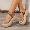 Stylish Black Mesh Fishnet Women's Casual Platform Sandals | Thick Cushioned Sole, Comfortable Slip-On Round-Toe Shoes for All-Season Wear