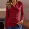 Women's Fashion Casual Long Sleeve Cowl Neck T Shirt with Elastic Side Waist for Everyday Wear