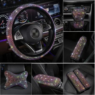 Bling Shining Rhinestones Crystal Car Steering Wheel Cover PU Leather Steering-wheel Covers Auto Accessories Case Kit for