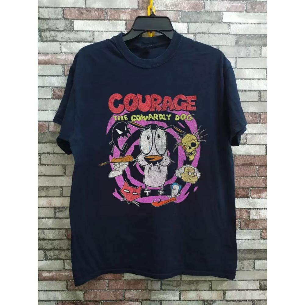 Courage the Cowardly Dog Vintage T-Shirt Men Retro Cartoon Washed Tee Summer Streetwear