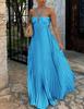 Women Strappy Neck Sleeveless Plisse Maxi Dress Solid Color Cut Out Backless Beach Vacation Dress