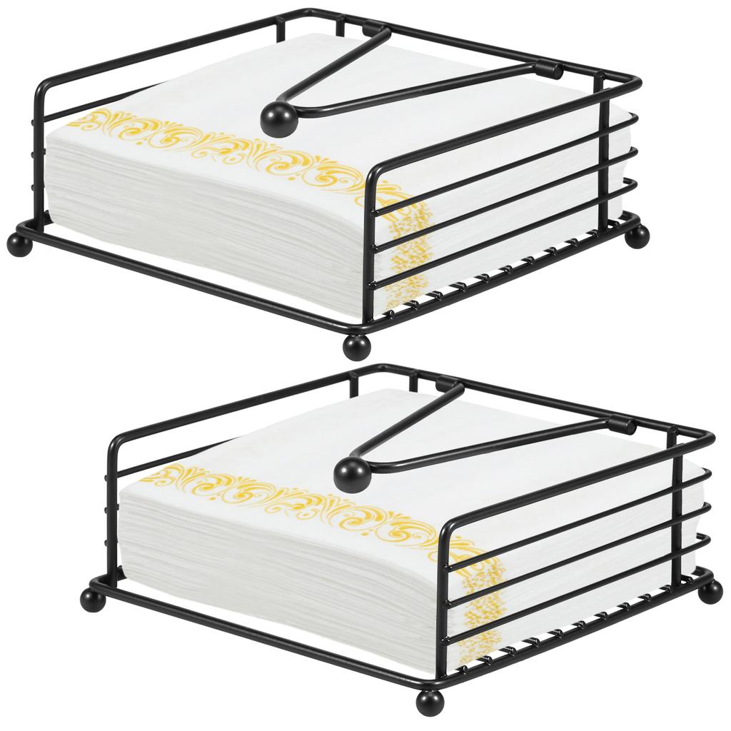 2Pcs New Flat Napkin Holder Metal Rustic Kitchen Napkin Holder Square Paper Dispensers with Adjustable Arm for Countertop Table