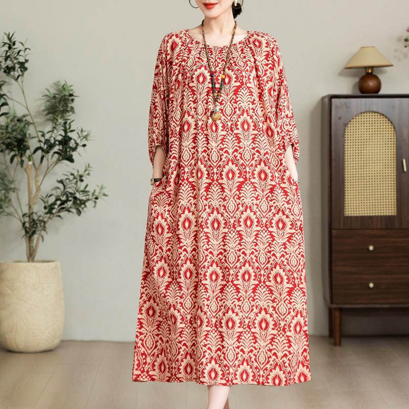 Eleganta Oversize-klänningar för kvinnor Plus Size Casual Sommar Långklänning Lös Vintage-kläder