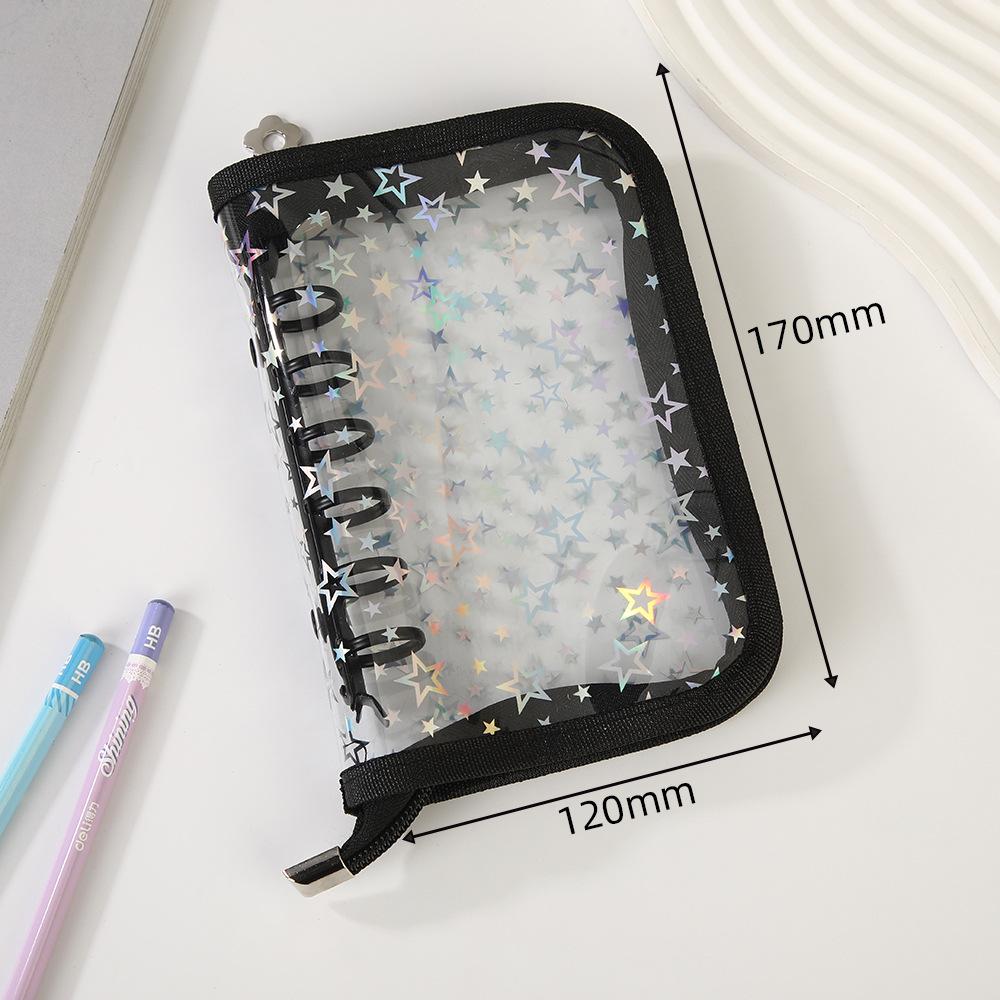 A7 Glitter Laser Star Zipper Binder Photo Card Collection Book Postcard Organizer Diary Notebook School Stationery