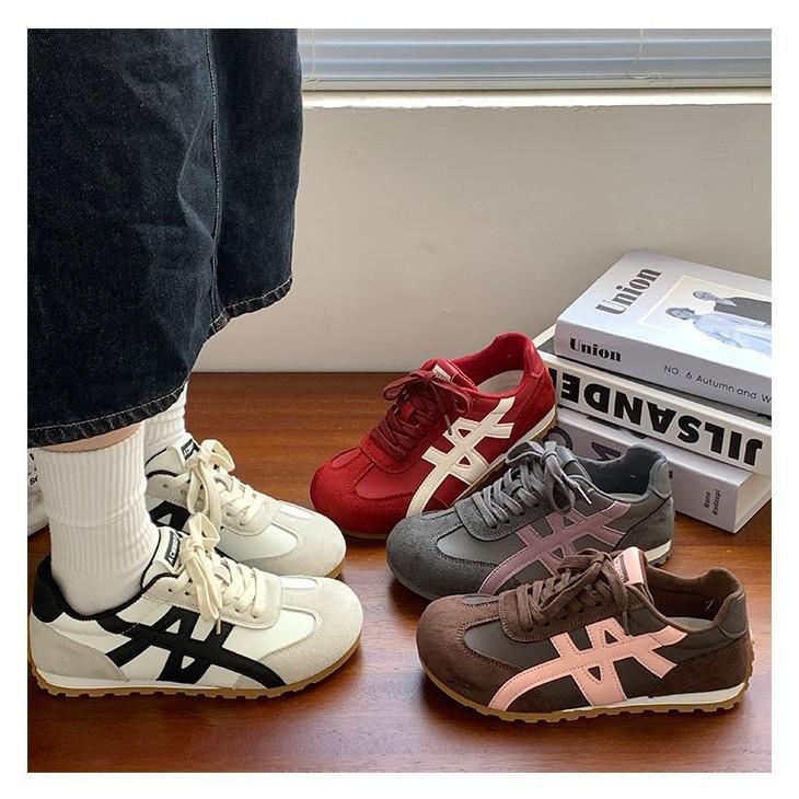 Soft leather version~ Forrest Gump shoes women's 2025 autumn new round head thick sole color matching non-slip comfortable casual sports shoes tide