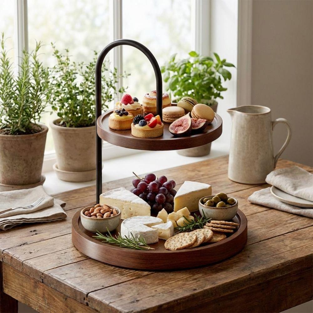 Space Saving Serving Tray Stand Double Layer Two Tier Holder Key Storage Rack  Kitchen Table