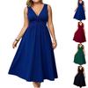 Robe midi décontractée d'été pour femme, sans manches, col en V, coupe évasée, avec ceinture à la taille