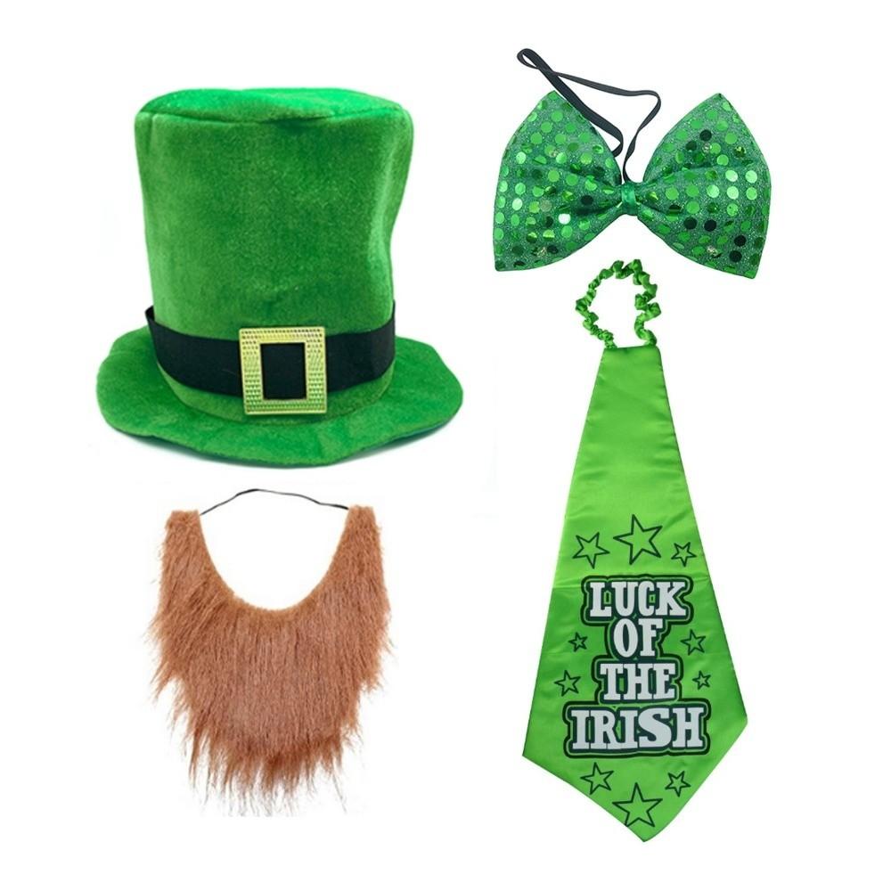 4pcs Set Fake Beard Saint Patrick's Day Top Hat Irish Festival Costume  Theme Party Decor