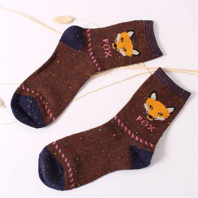 Koreanische Dicke Wolle Damen Mädchen Crew Socken Herbst Winter Von Harajuku Tier Fuchs Wolf Gestreifte Socken Lieblich Süß Weihnachten Dropship