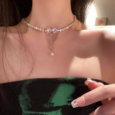 Bow Necklace Light Luxury Niche Women'S High-End Collarbone Chain Neck Chain Dress Choker
