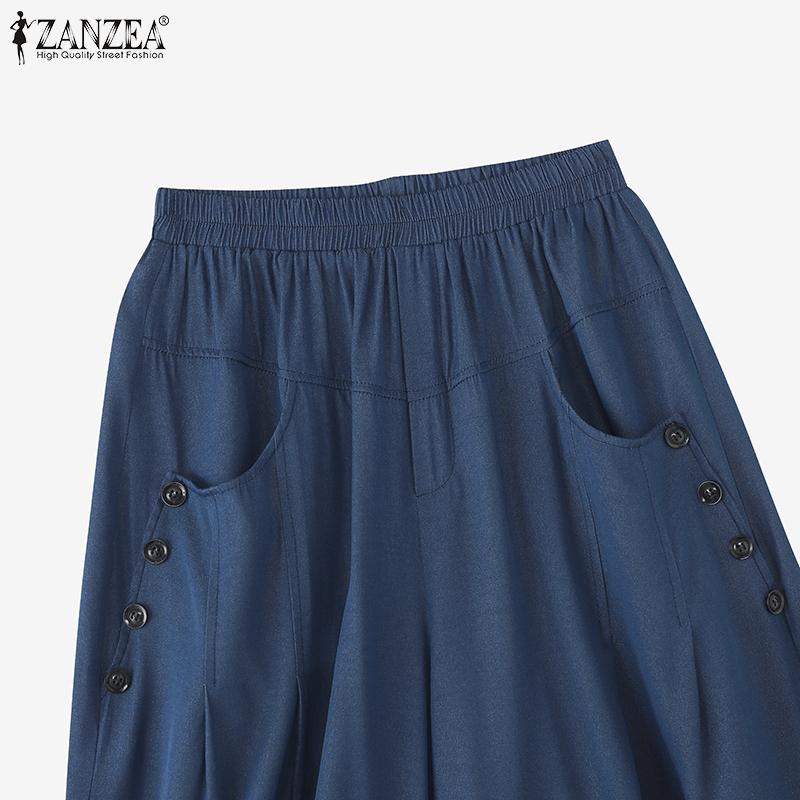 ZANZEA Damebukser med vide ben og elastisk midje