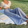Women Pants High Waist Floral Print Wide Leg Trousers Vintage Style Loose Fit Casual Long Pants with Pockets