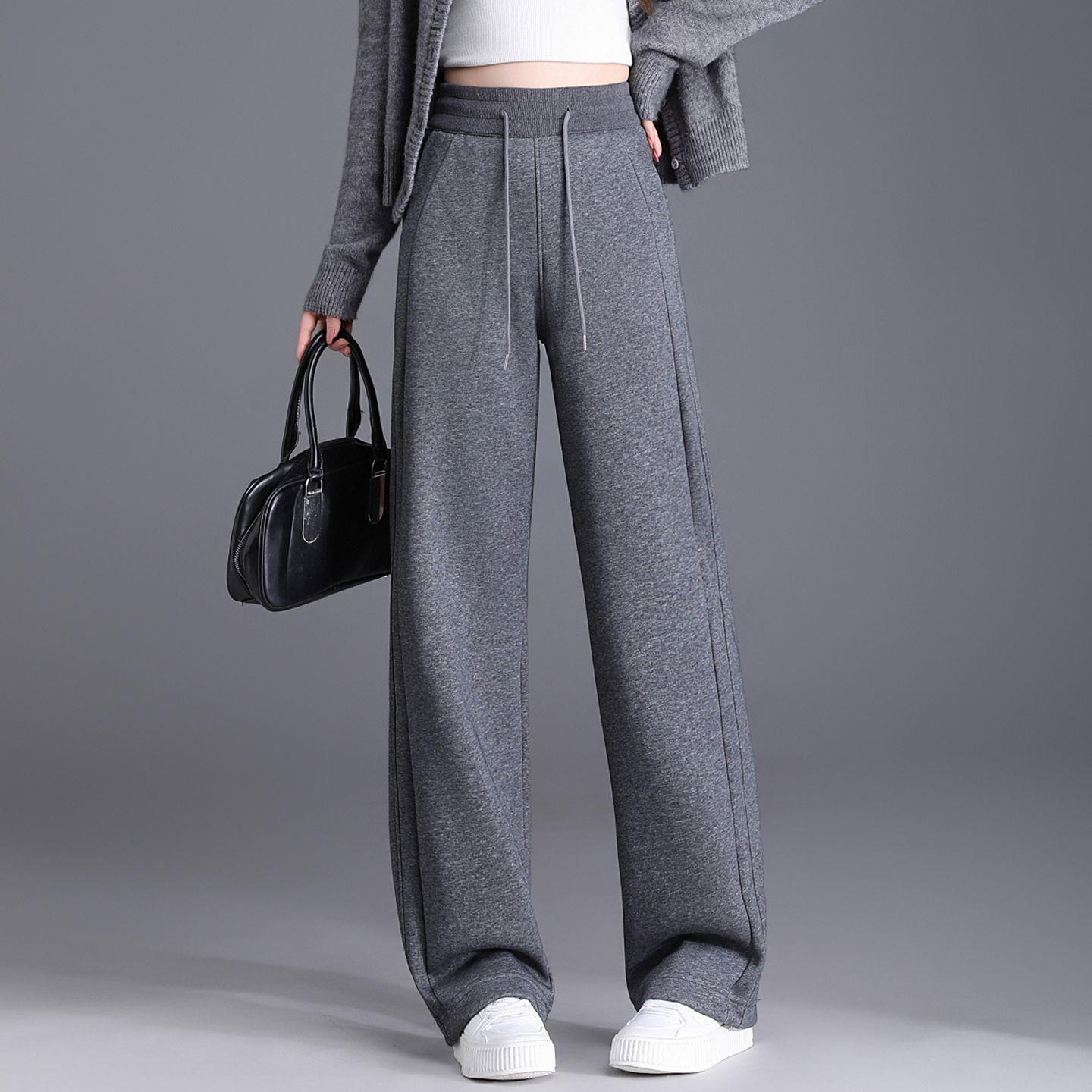 

Women s High-Waist Plus Velvet Wide-Leg Pants - Winter Style, Thickened for Warmth, Loose Fit, Slimming, Straight-Leg Draped Design M (90-100 jin)