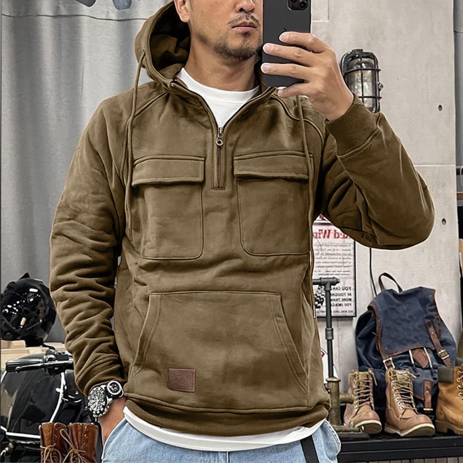 

Мужской однотонный свитер с капюшоном, молодежная спортивная кожаная куртка-свитер с несколькими карманами в Европе и Америке XXXL хаки