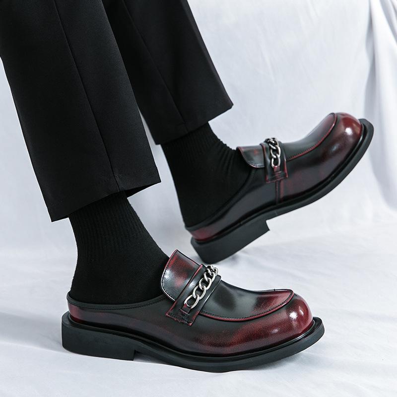 

Men s shoes large size half drag leather shoes fashion new casual cover scalp slippers trendy gentleman Mary Jane leather shoes 46