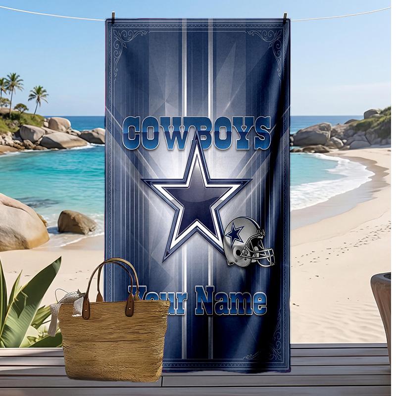 Dallas Cowboys Custom Beach Towel, Print Your Name Text Lightweight Absorbent Towel for Swimming Travel
