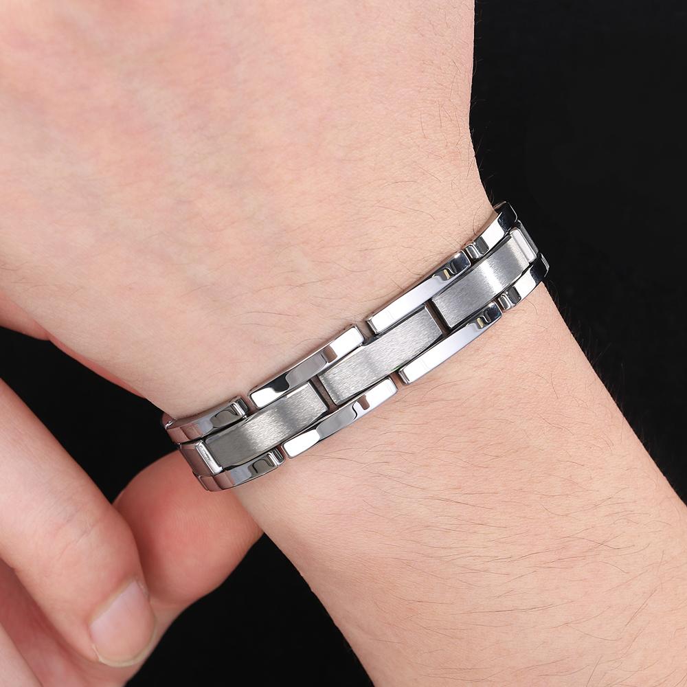 Matt Volframstål Herrearmbånd Svart Keramikk 10MM Bredde Lenkekjede Germanitt Magnetisk Korsarmbånd for Menn Med Skallsmykker