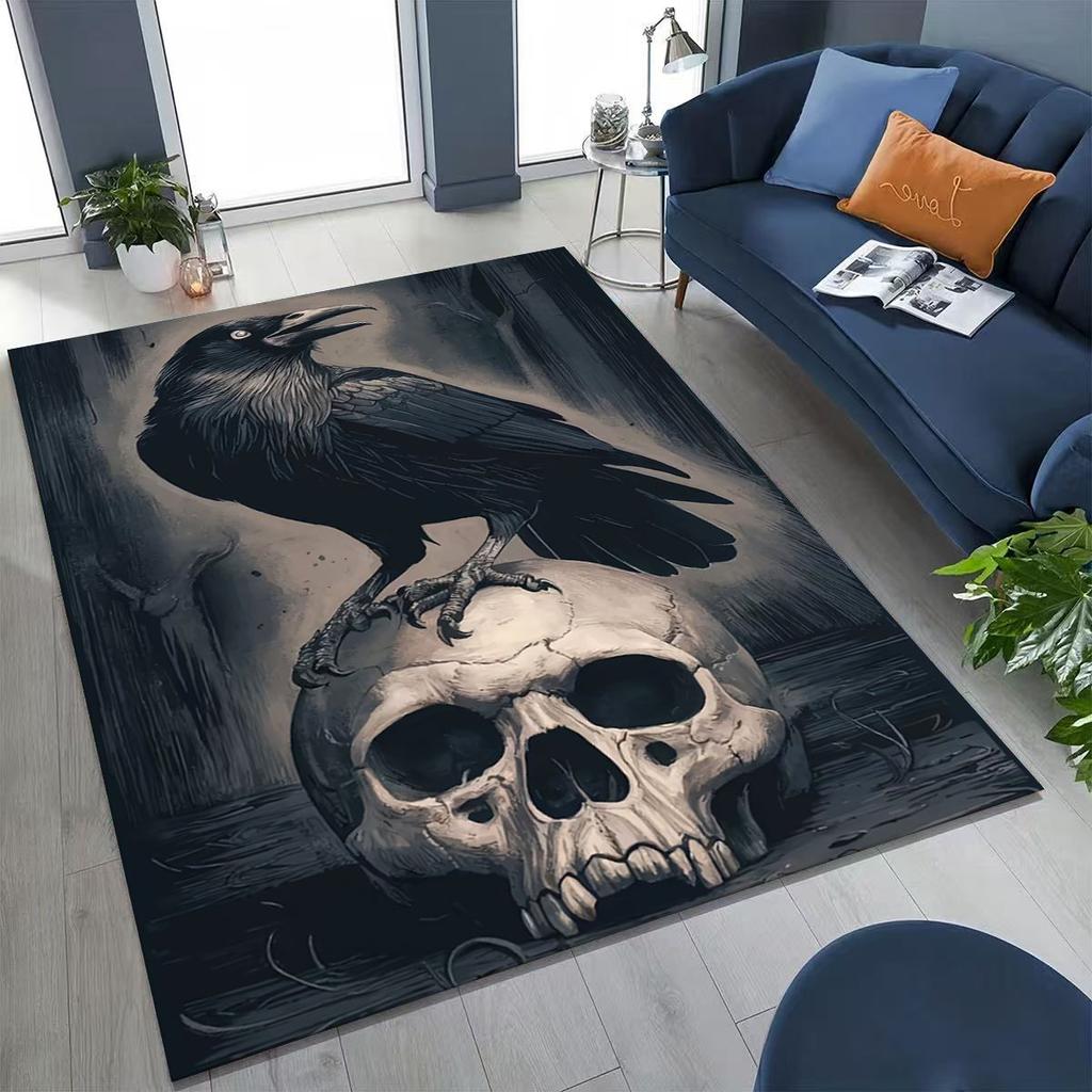 3D Norse Viking Oding Raven Crow Skull Huginn Muninn Rug for Bedroom Living Room Sofa Home Doormat Decor,kids Non-slip Floor Mat
