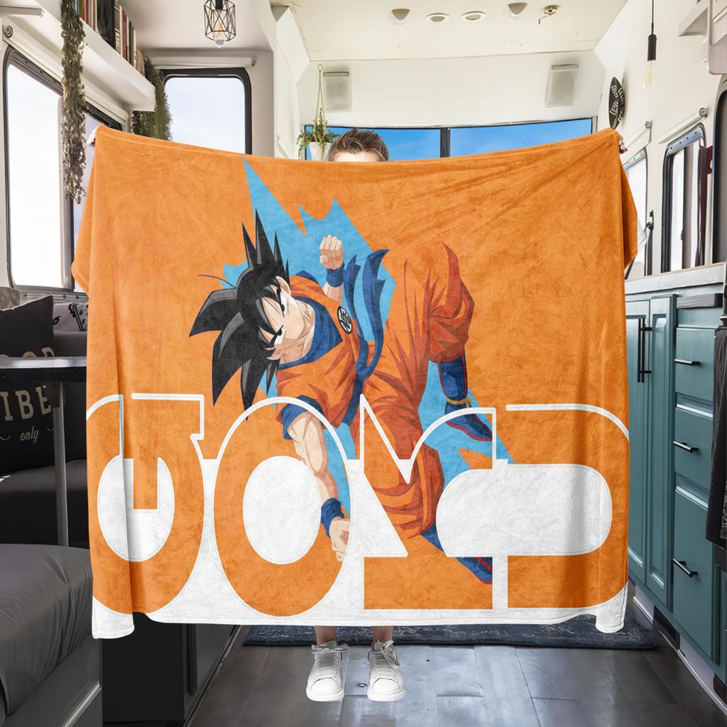 1 szt. Koc flanelowy z nadrukiem Son Goku, Wysokiej jakości, Na wszystkie pory roku, Wystrój domu, Ciepło i komfort, Idealny na prezenty świąteczne
