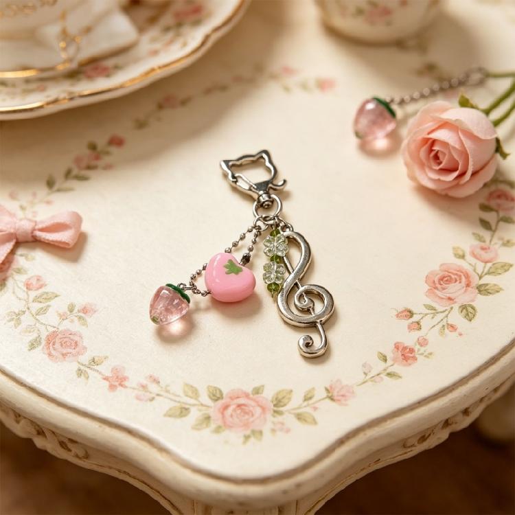 Elegant Strawberry Music Symbol Keyring Craft From Alloy Materials