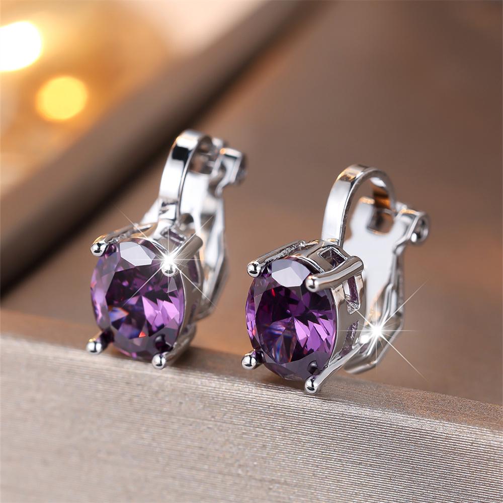 Pendientes de Clip Pequeños Lindos con Piedra Ovalada de Circonita Arcoíris Para Mujeres Pendiente de Compromiso Color Plata Vintage Joyería de Cristal Multicolor