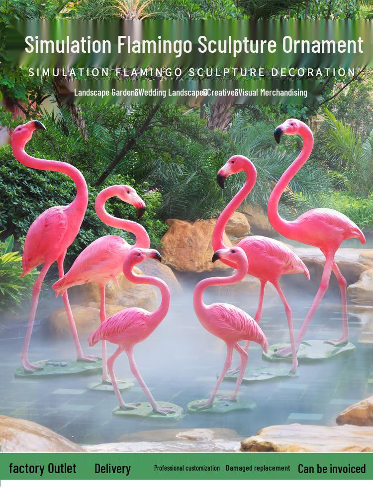 Fiberglass Flamingo Sculpture for Garden and Pond Decorations
