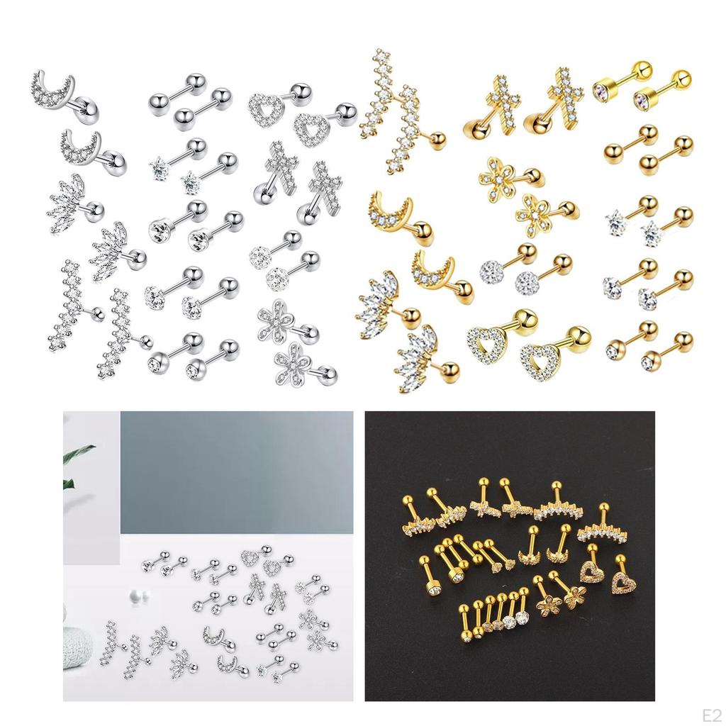 12 Pairs Stud Earrings Set Tiny Stainless Steel for Men