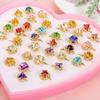 Korean Style Kids' Crystal Ring Set - 36 Cute Colored Diamond Princess Rings In Peach Heart Box