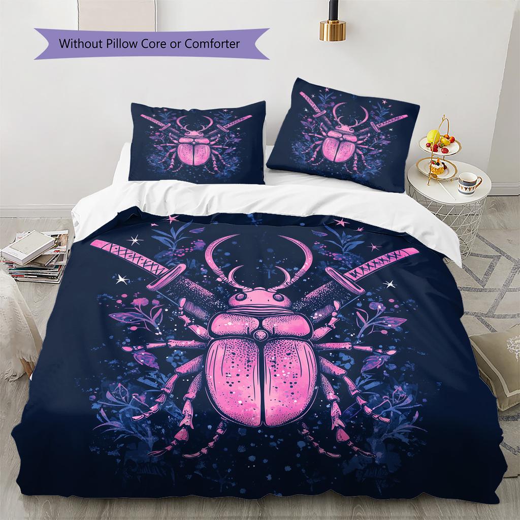 Vintage Gorgeous Beetle Pattern Bedding Quilt Set Home Decoration Gift (1 * duvet cover + 2 * pillowcase without core)