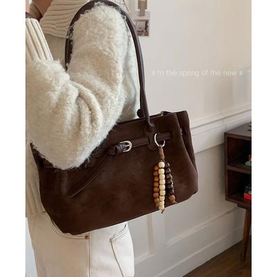 Retro High-end Underarm Bag Women's 2025 New Large-capacity Suede Tote Bag Simple Shoulder Commuter Bag