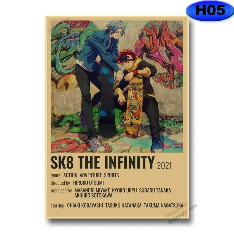 Vintage SK8 The Infinity Plakáty Japonské Anime Plakát Nálepka na zeď Kraftový papír Domácí dekorace Studovna Ložnice Bar Kavárna Umění Malba