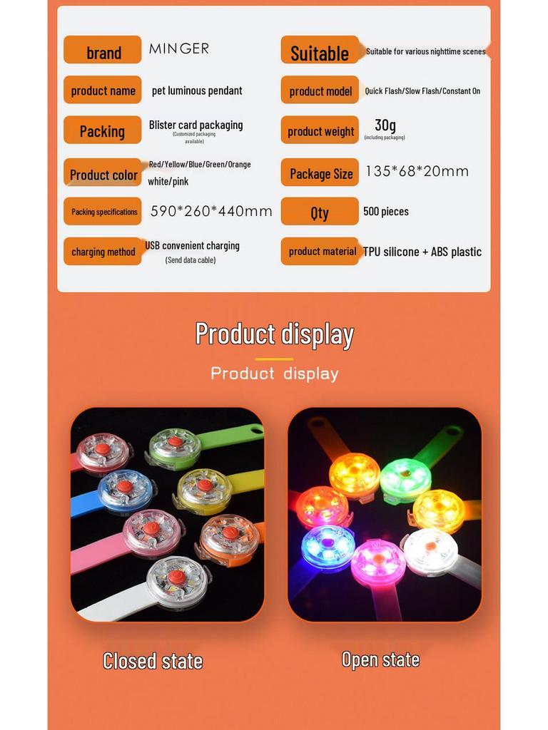 Luminous LED Silicone Dog Pendant: Anti-lost Fluorescent Flashing Charm Tag for Pets