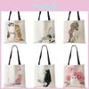 Bolsas Tote de Aquarela Manual Estampadas Florais Gato Fofo Bolsa de Ombro Para Mulheres Senhora Bolsa de Mão para Escritório Sacolas de Compras Casuais Diárias