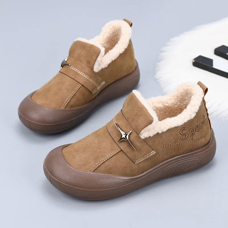 

WTEMPO Осень-зима Большие размеры Теплые плюшевые туфли без застежек Женские хлопковые повседневные однотонные мягкие туфли на толстом каблуке 35 хаки